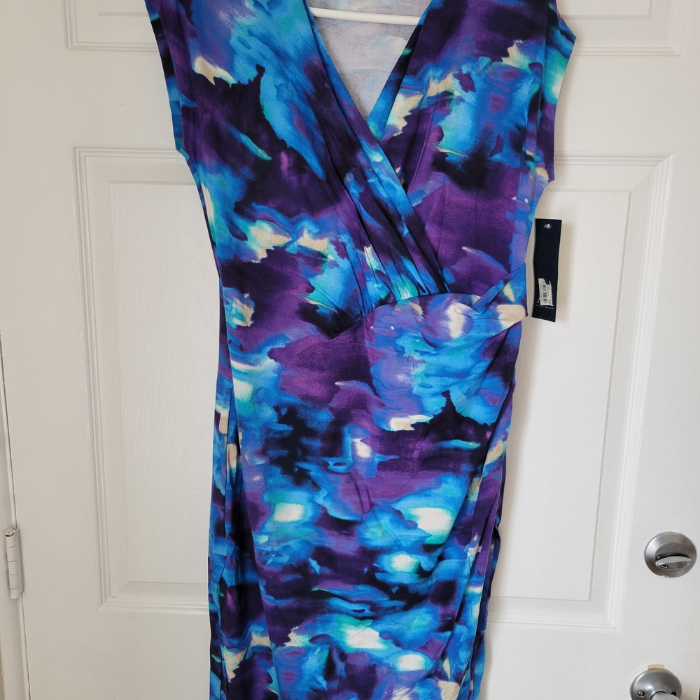 Size 10 Anne Klein Blue and Purple Asymmetrical Dress